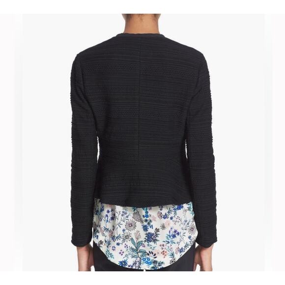 Rebecca Taylor Textured Knit Zipper Front Peplum Hem Womens Jacket 6 Black - Picture 3 of 12